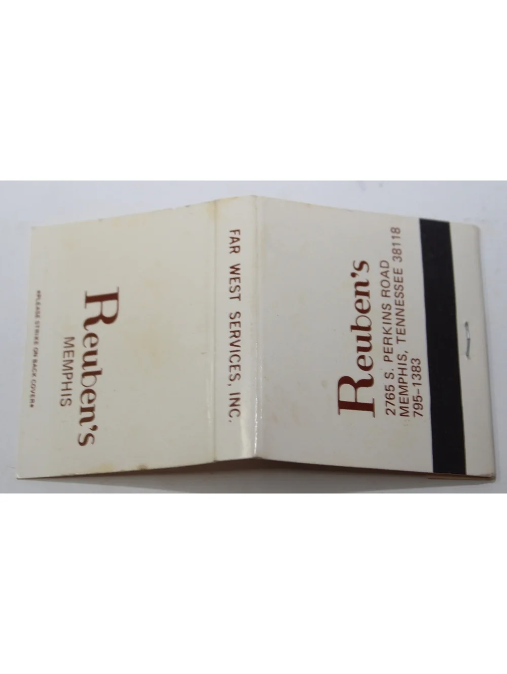 Vintage Matchbook Reuben's Memphis Far West Services Inc. Snack Bar Restaurant